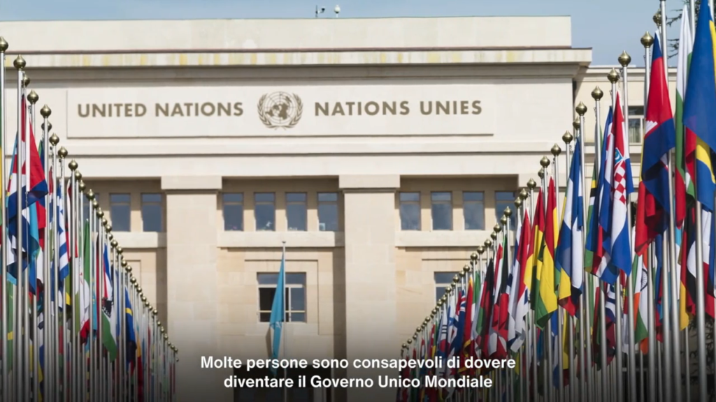 Palazzo dell'ONU a Ginevra con le 193 bandiere degli Stati membri.
